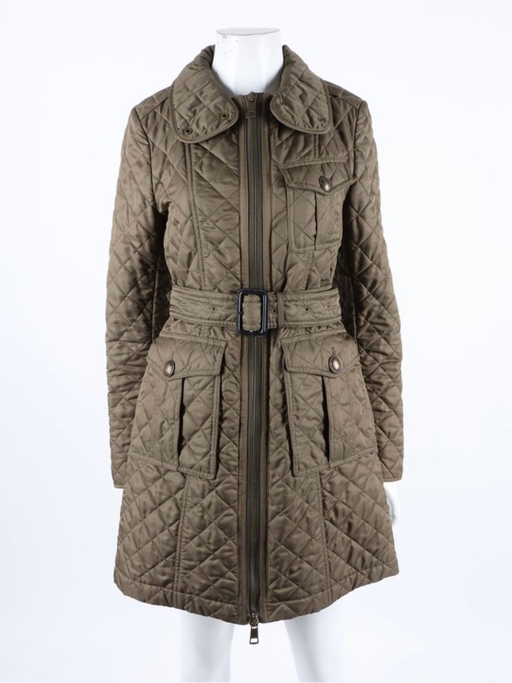 Burberry Brit long quilted coat olive green